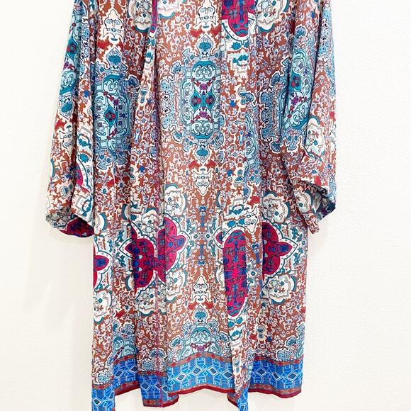 olivaceous printed patterned long open front kimono - Picture 3 of 7